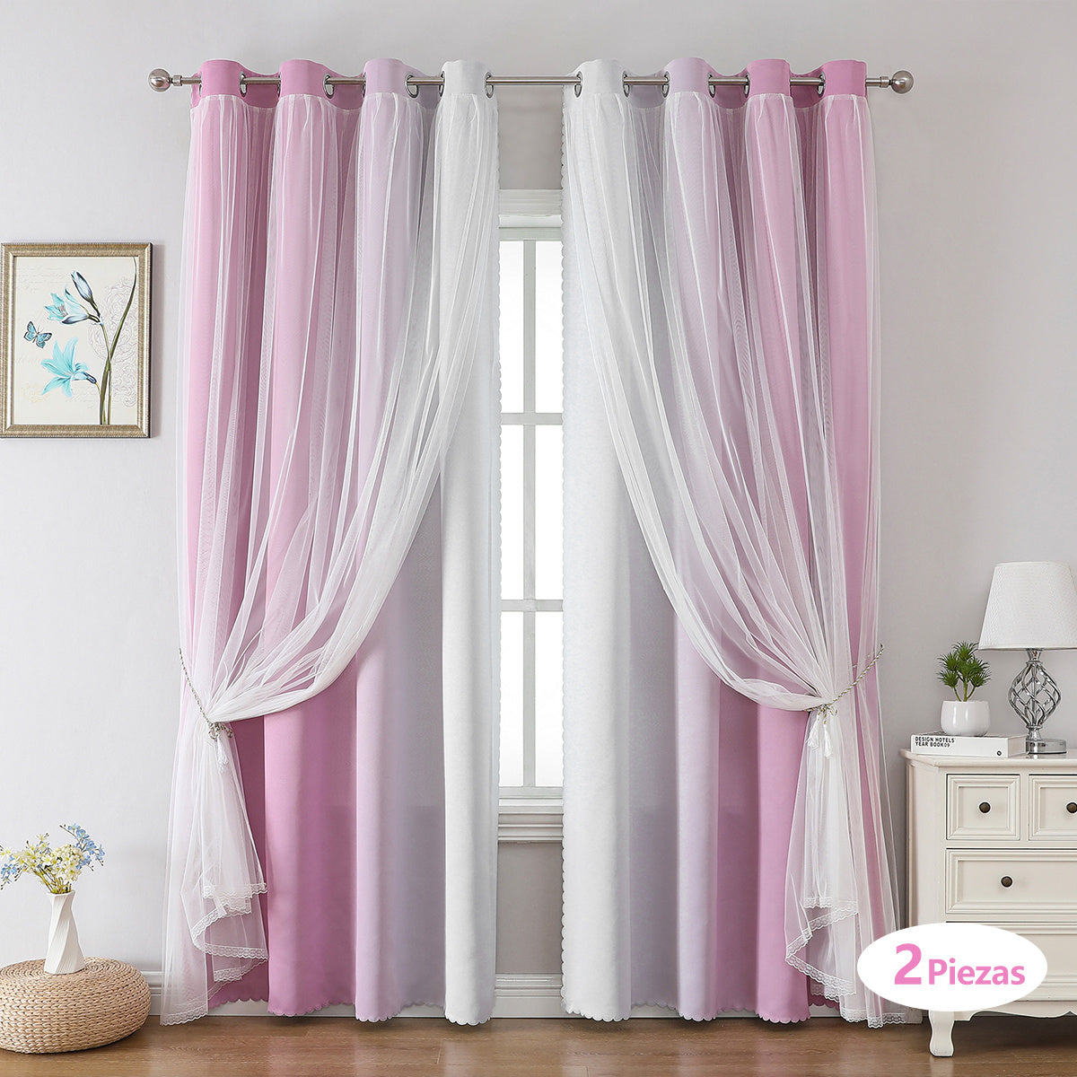 2 cortinas opacas modernas, 100 % poliéster