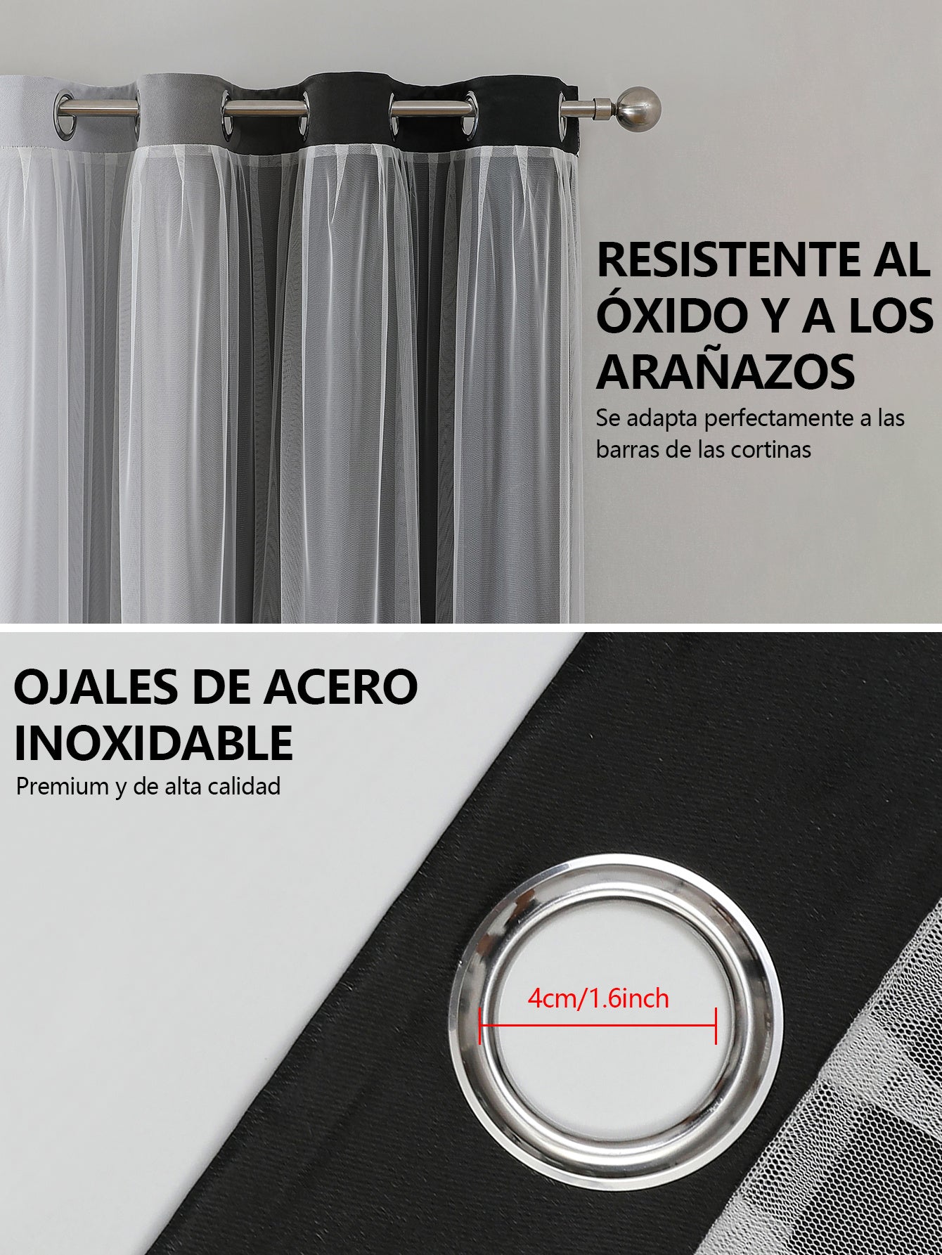 2 cortinas opacas modernas, 100 % poliéster