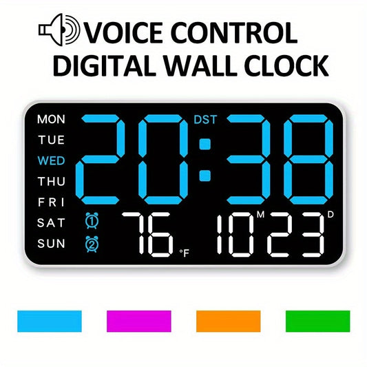 Reloj de pared digital con pantalla LED grande y control por voz