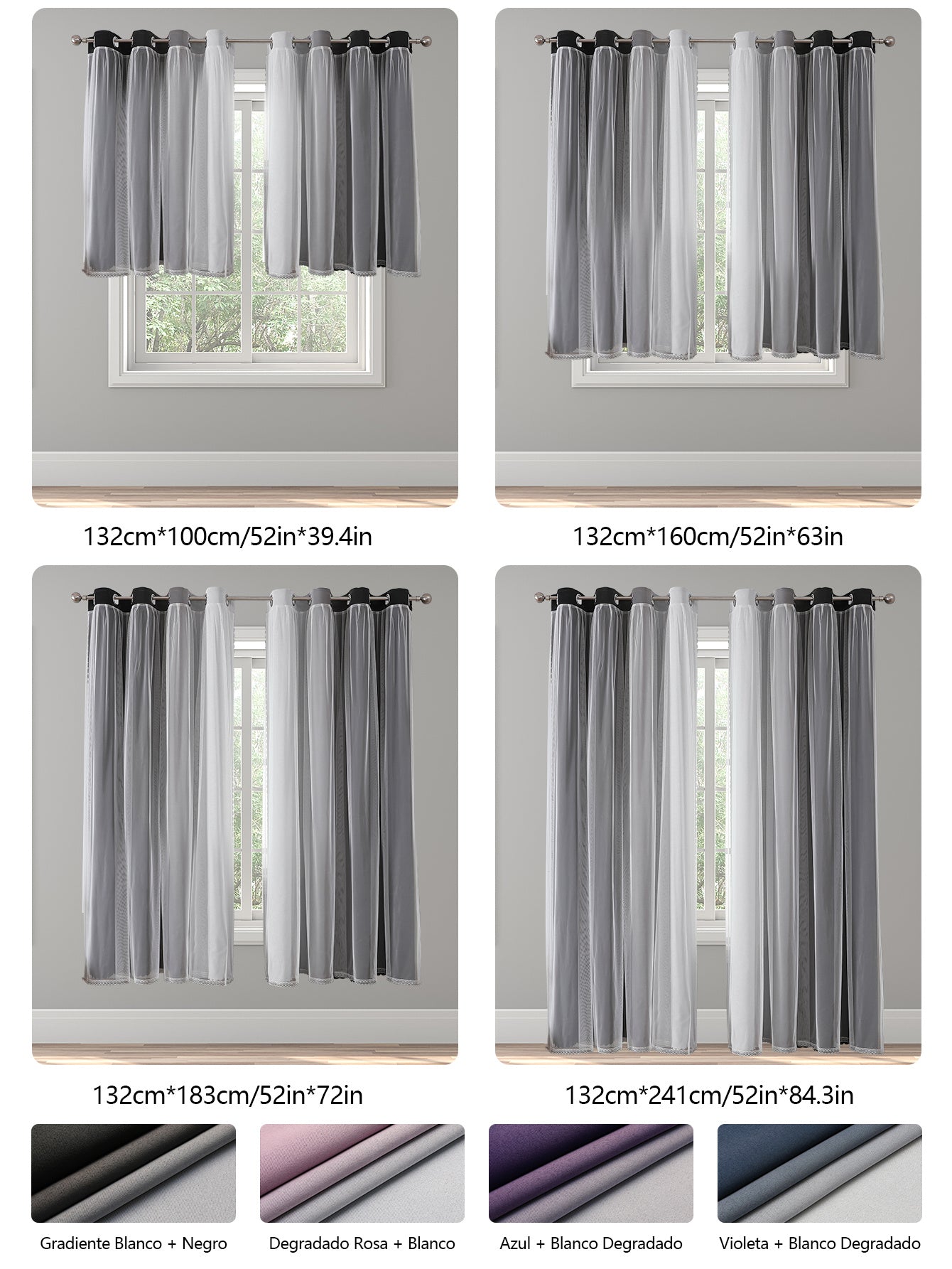 2 cortinas opacas modernas, 100 % poliéster