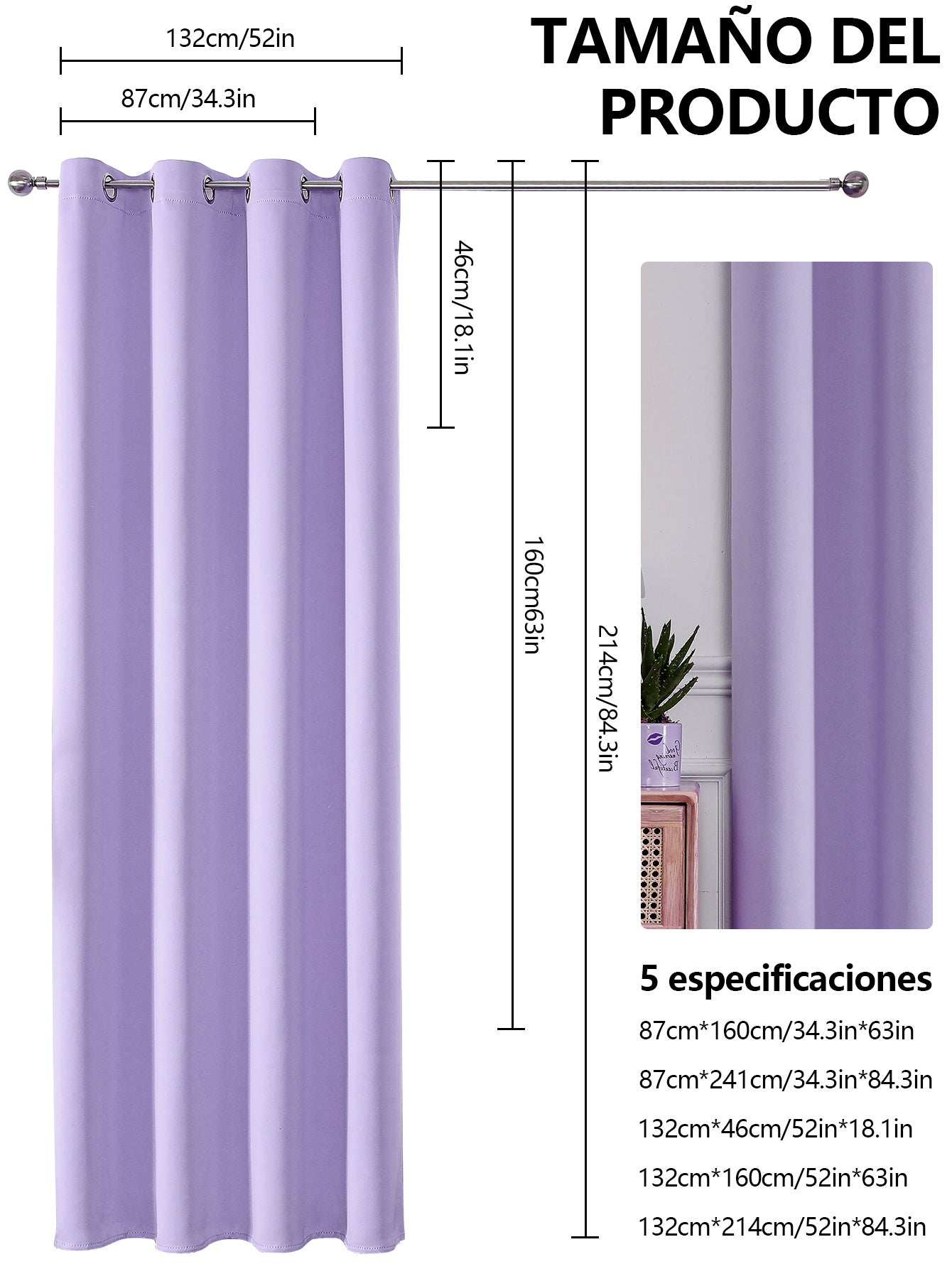 Juego de 1/2 cortinas opacas