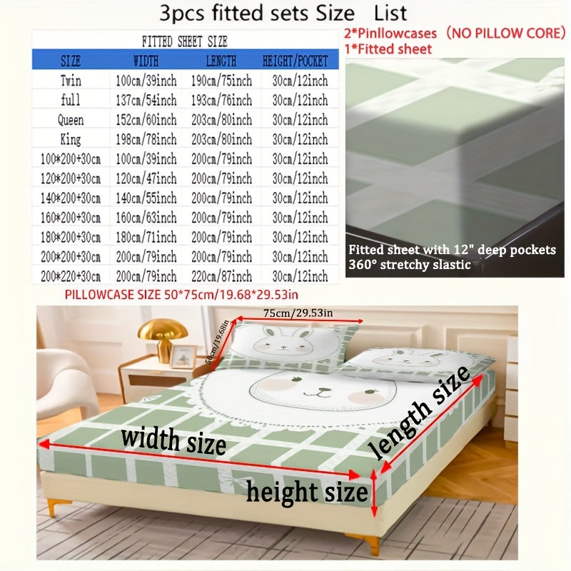 Juego de sábanas ajustables de poliéster de tres piezas