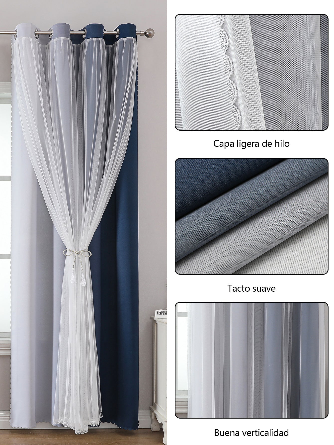 2 cortinas opacas modernas, 100 % poliéster