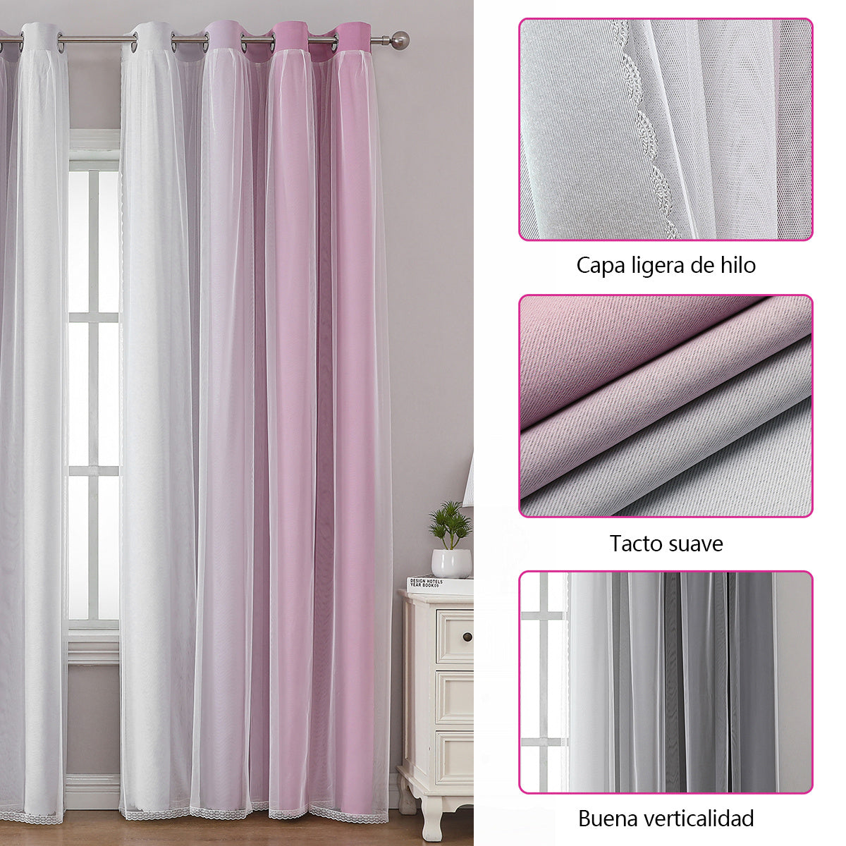 2 cortinas opacas modernas, 100 % poliéster