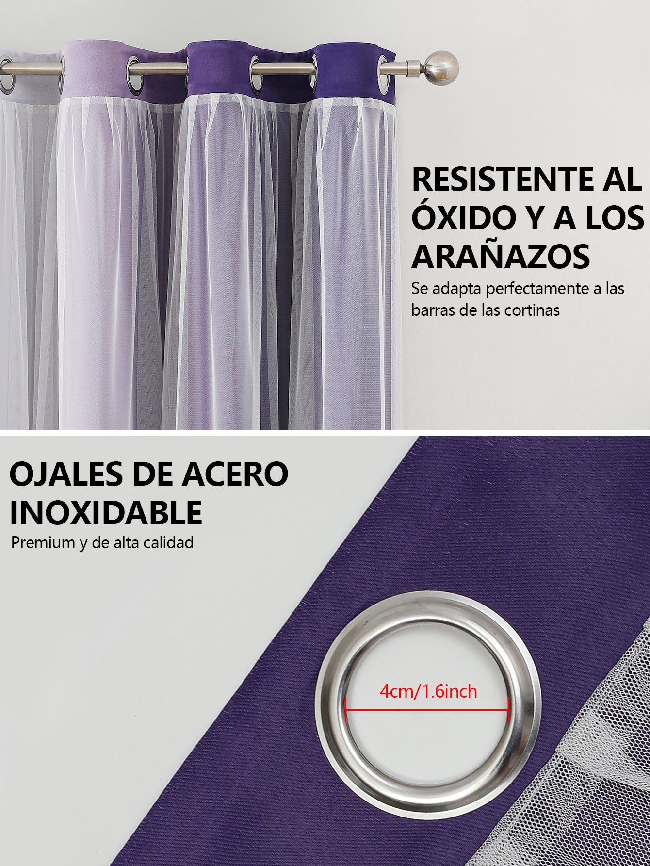 2 cortinas opacas modernas, 100 % poliéster