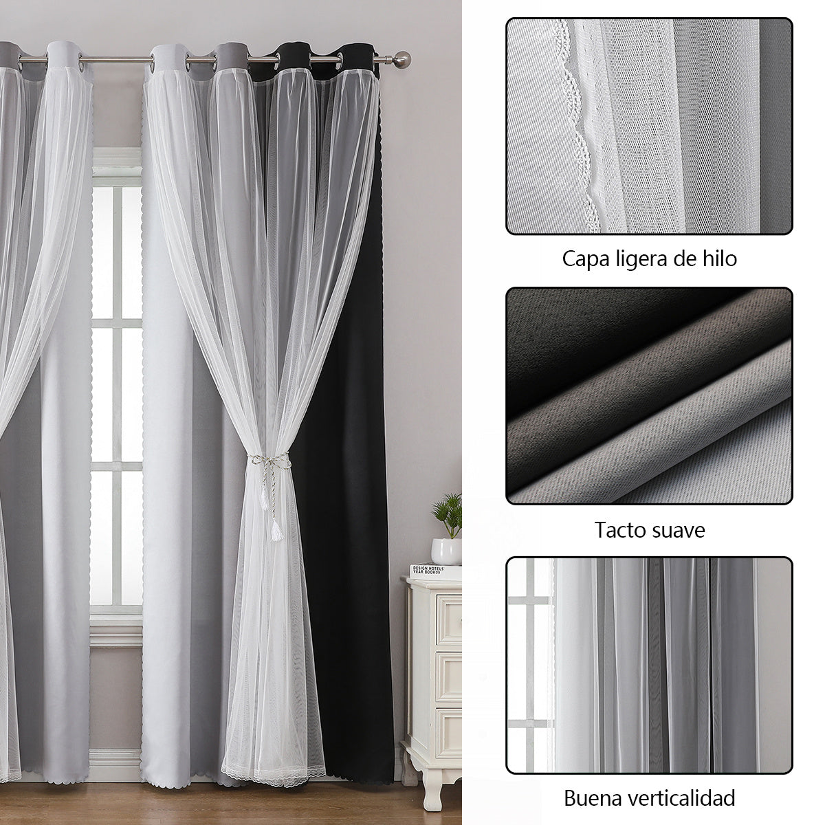 2 cortinas opacas modernas, 100 % poliéster