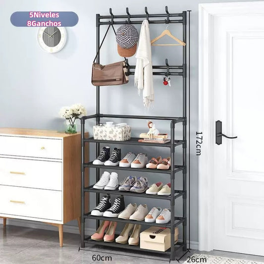 Organizador de zapatos multifuncional de 5 niveles con 8 ganchos