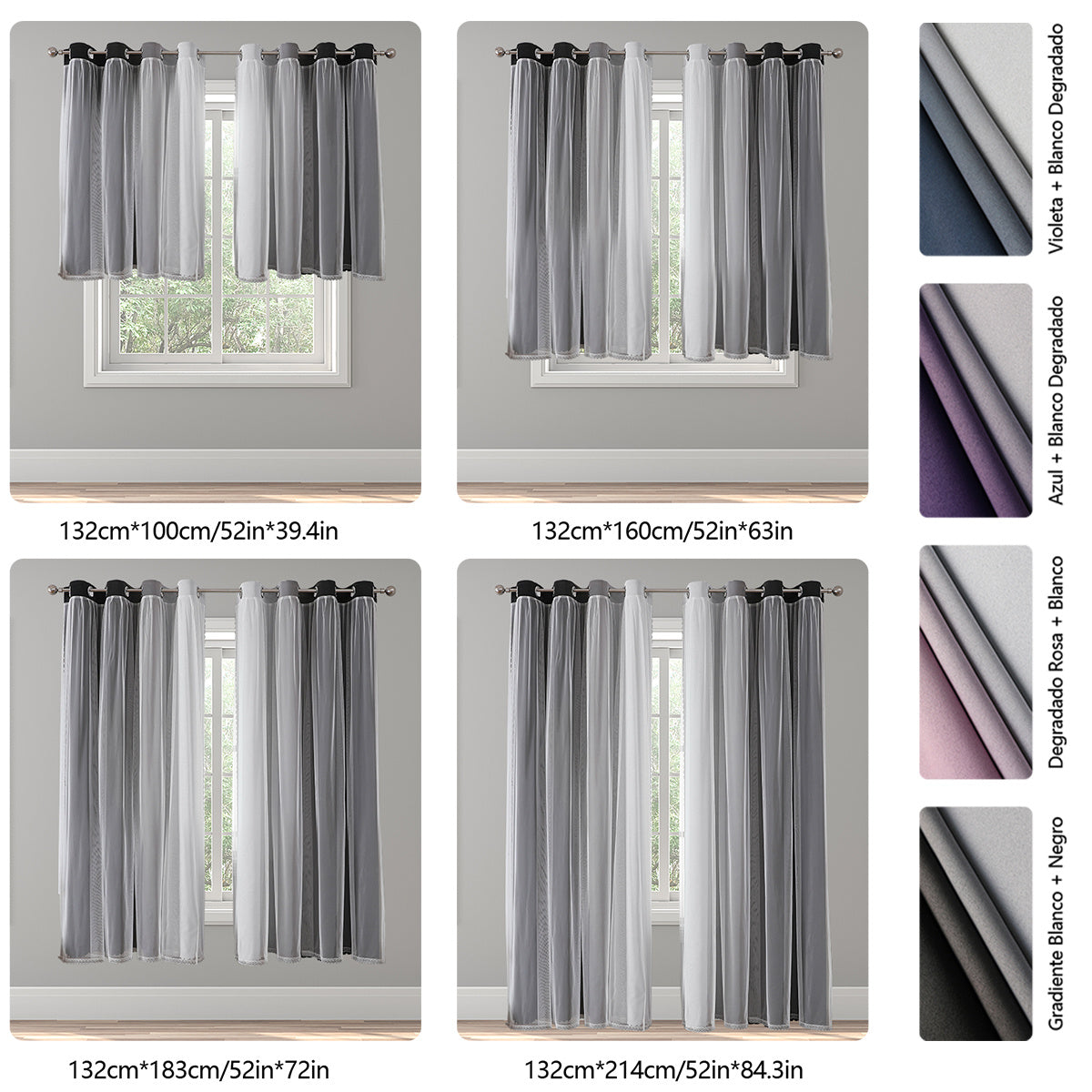 2 cortinas opacas modernas, 100 % poliéster