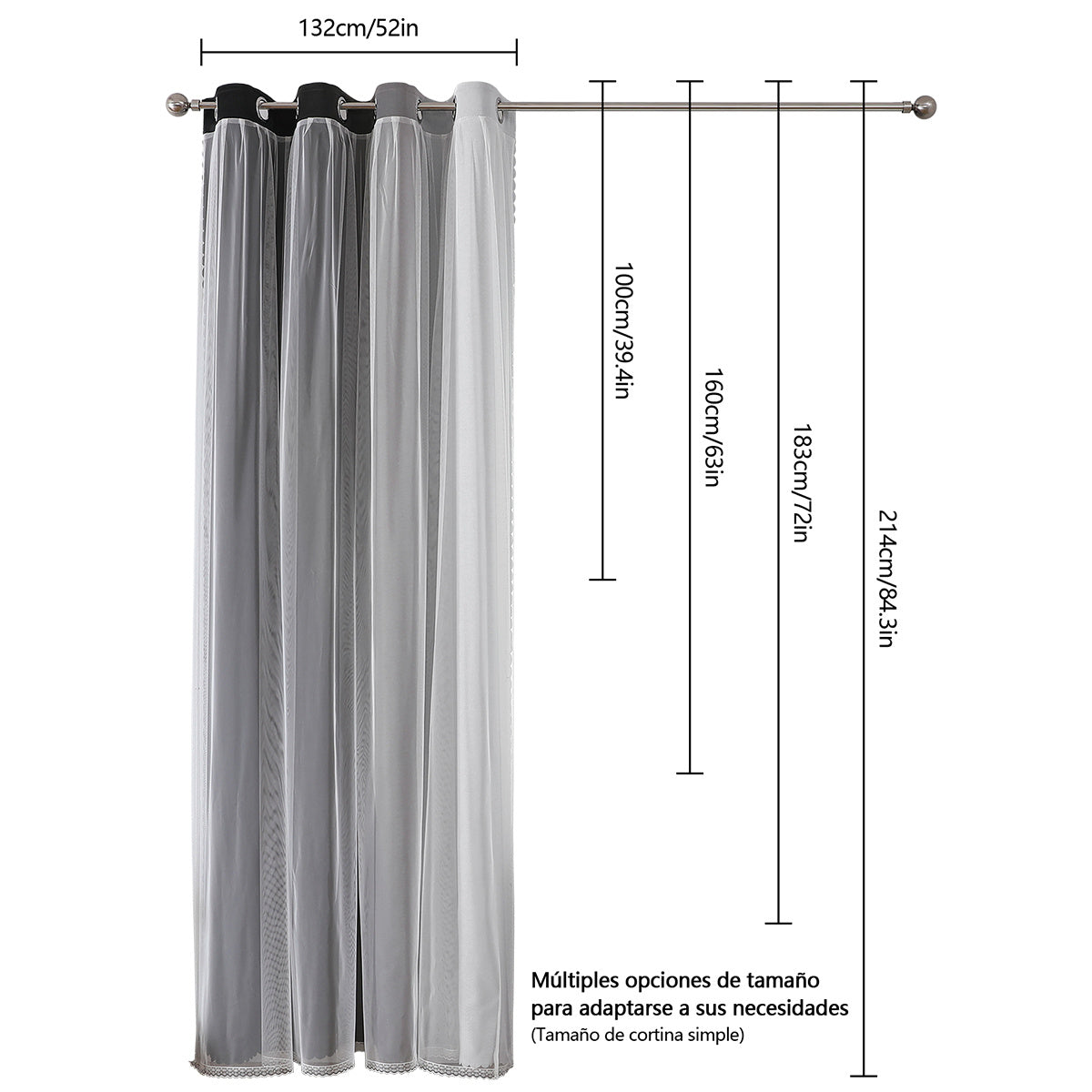 2 cortinas opacas modernas, 100 % poliéster