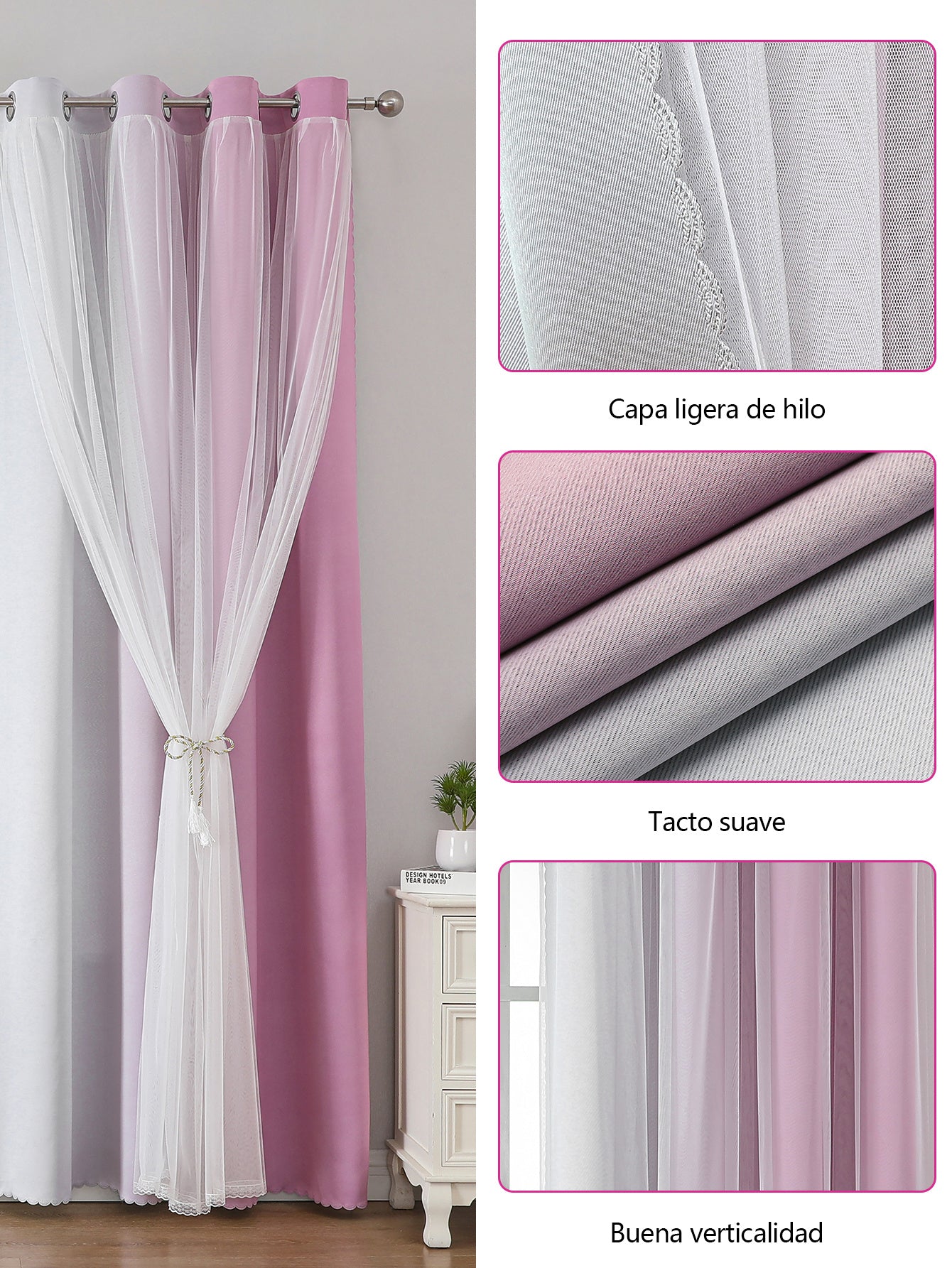 2 cortinas opacas modernas, 100 % poliéster