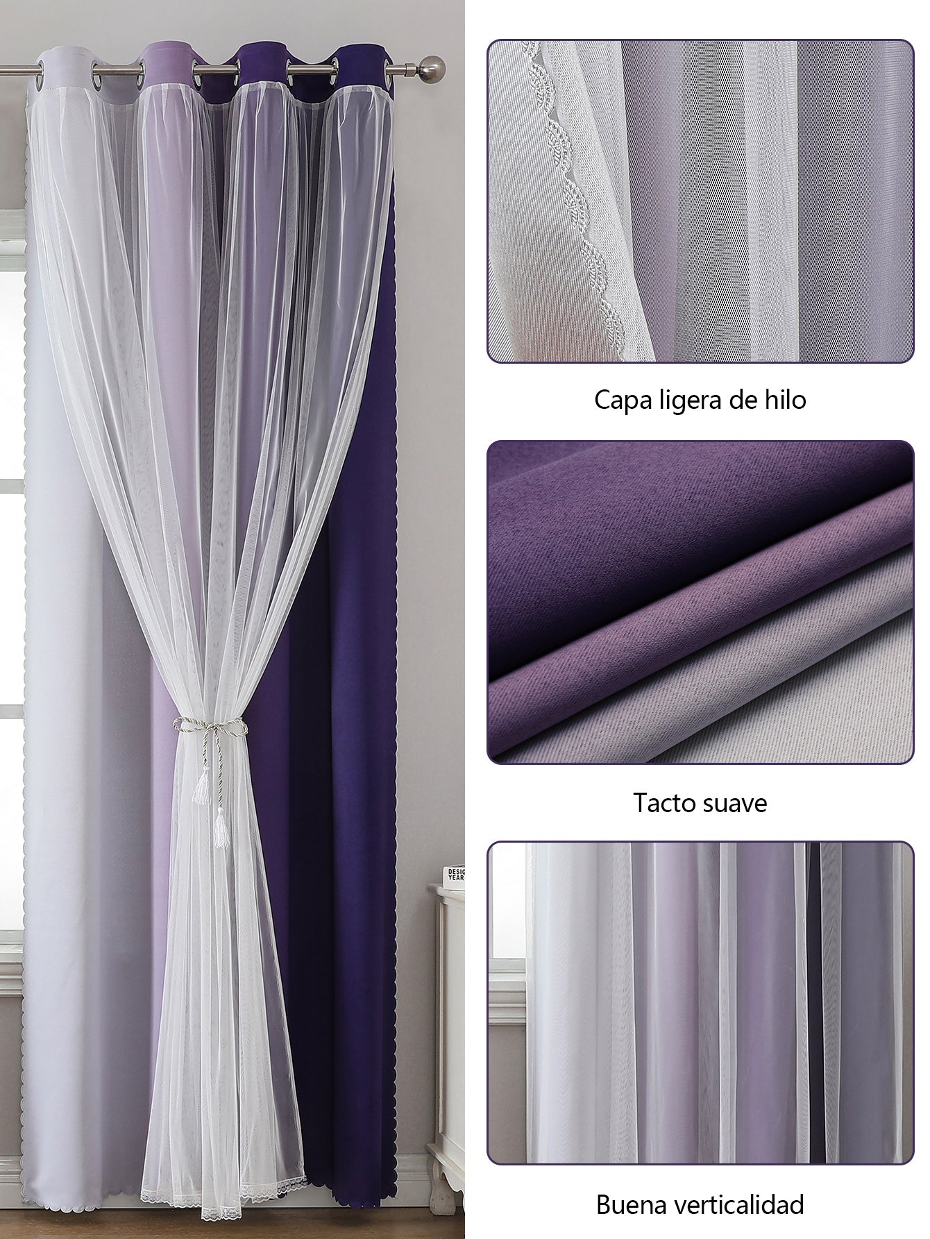 2 cortinas opacas modernas, 100 % poliéster