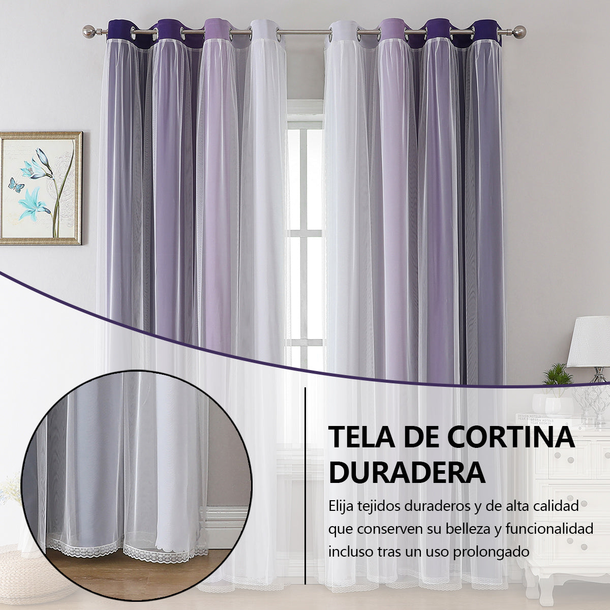 2 cortinas opacas modernas, 100 % poliéster
