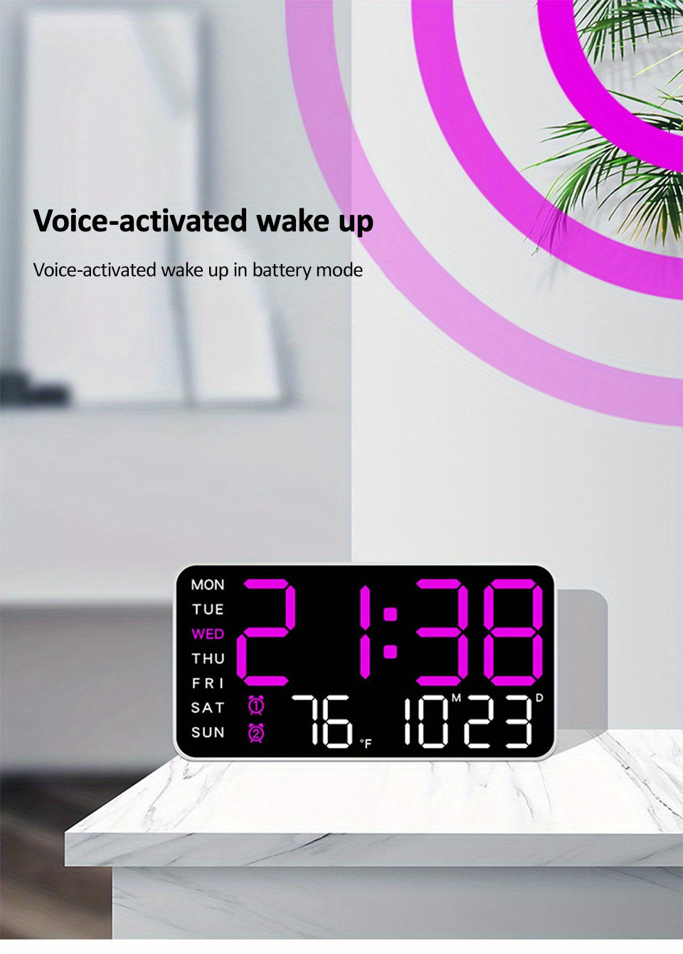 Reloj de pared digital con pantalla LED grande y control por voz