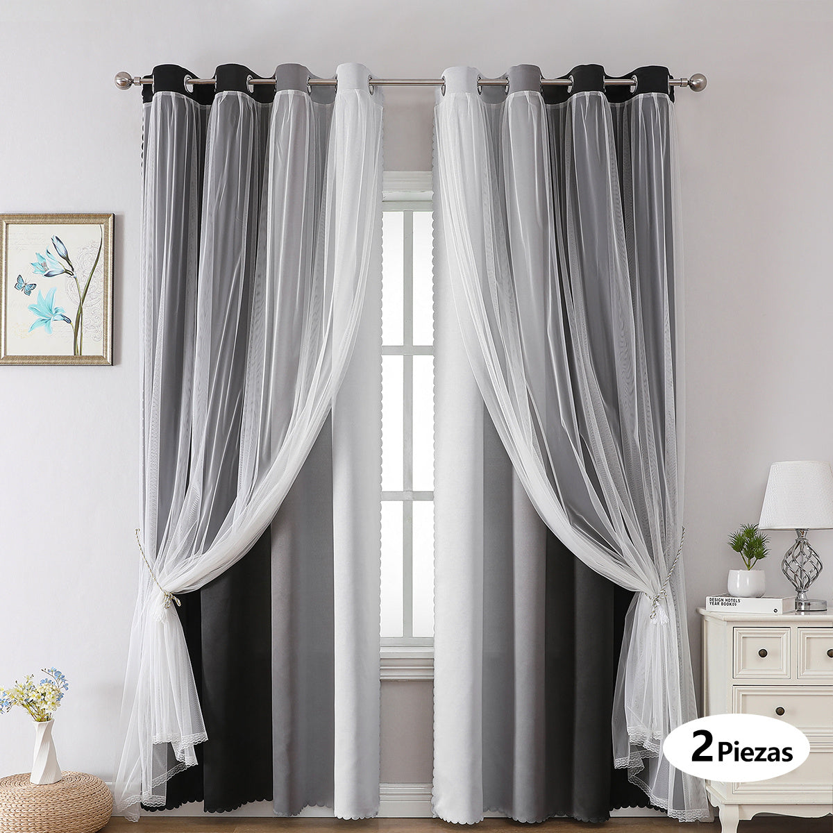 2 cortinas opacas modernas, 100 % poliéster