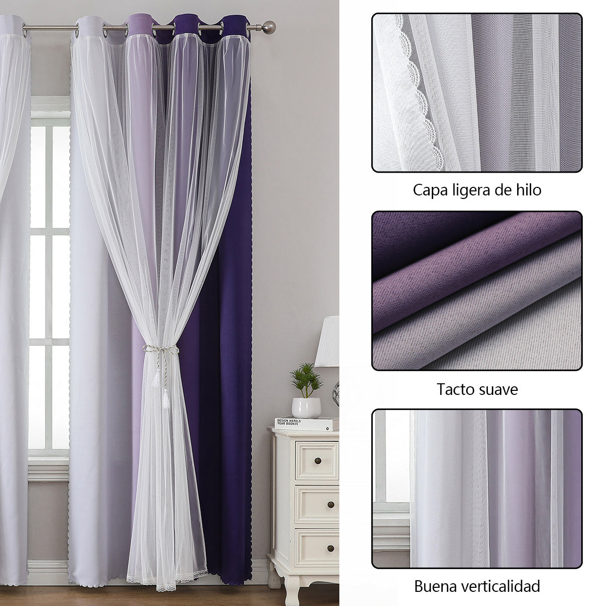 2 cortinas opacas modernas, 100 % poliéster