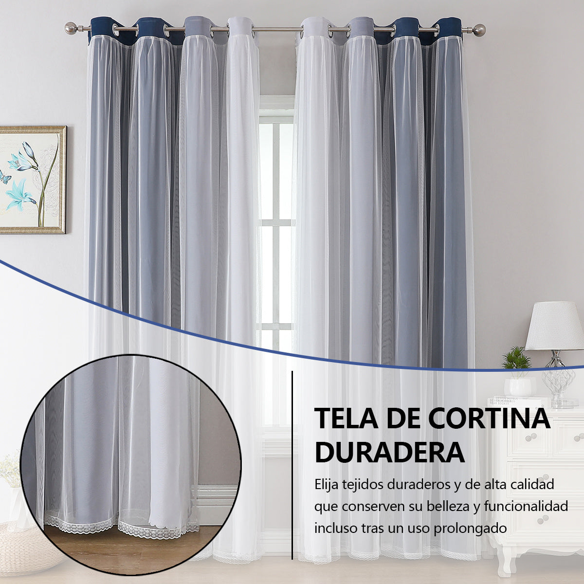 2 cortinas opacas modernas, 100 % poliéster