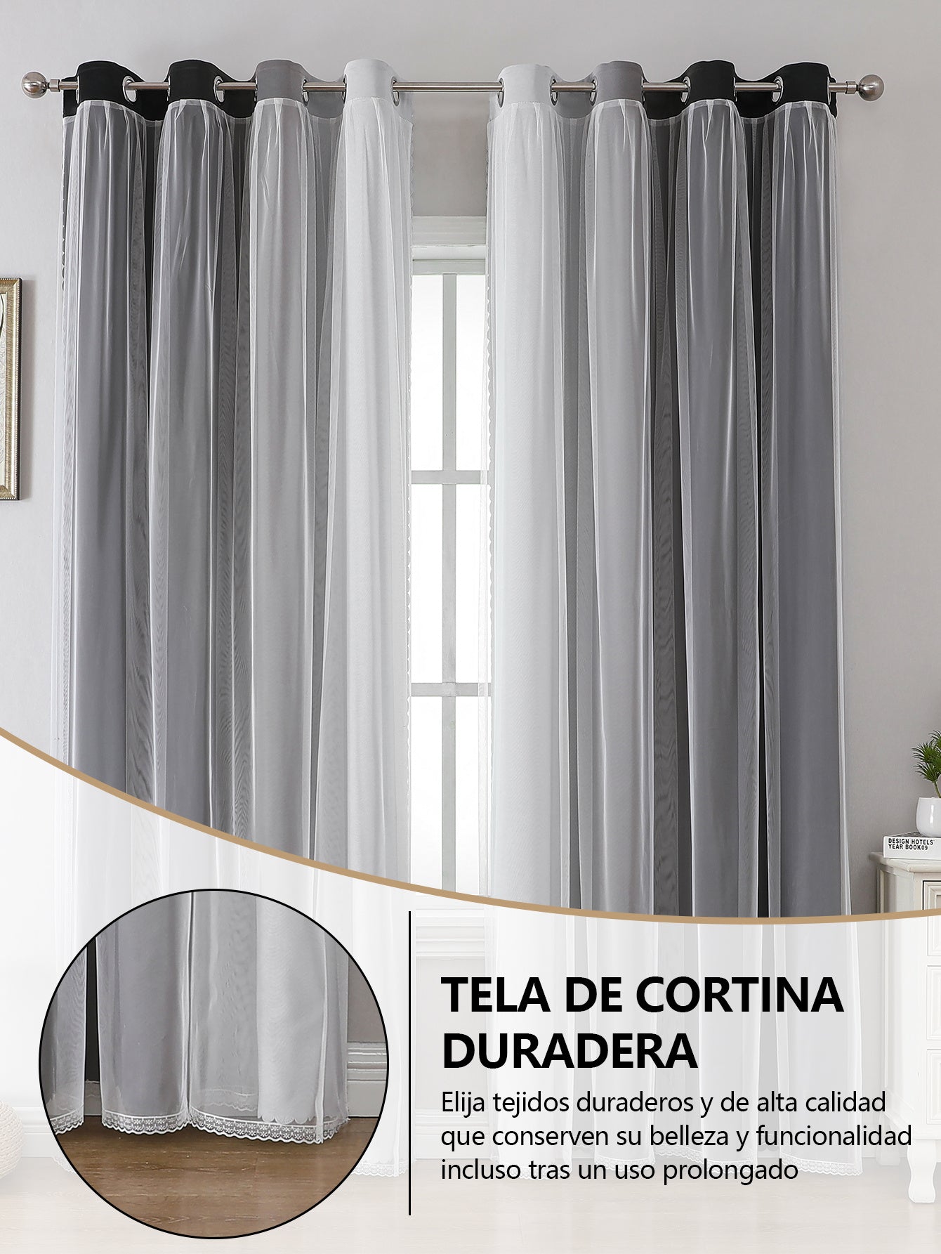 2 cortinas opacas modernas, 100 % poliéster