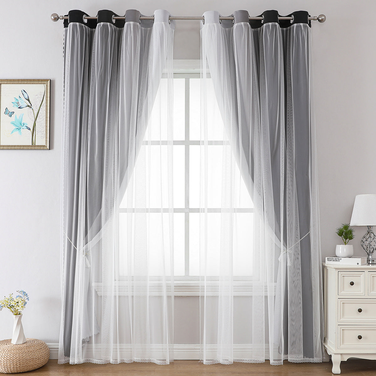 2 cortinas opacas modernas, 100 % poliéster