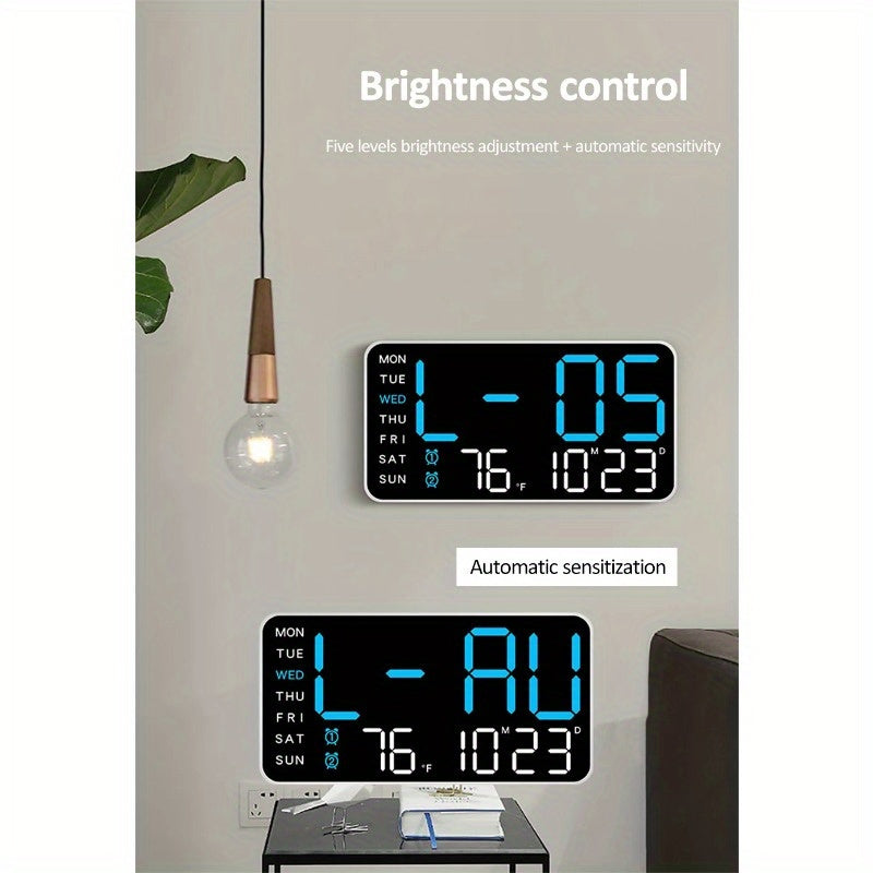 Reloj de pared digital con pantalla LED grande y control por voz