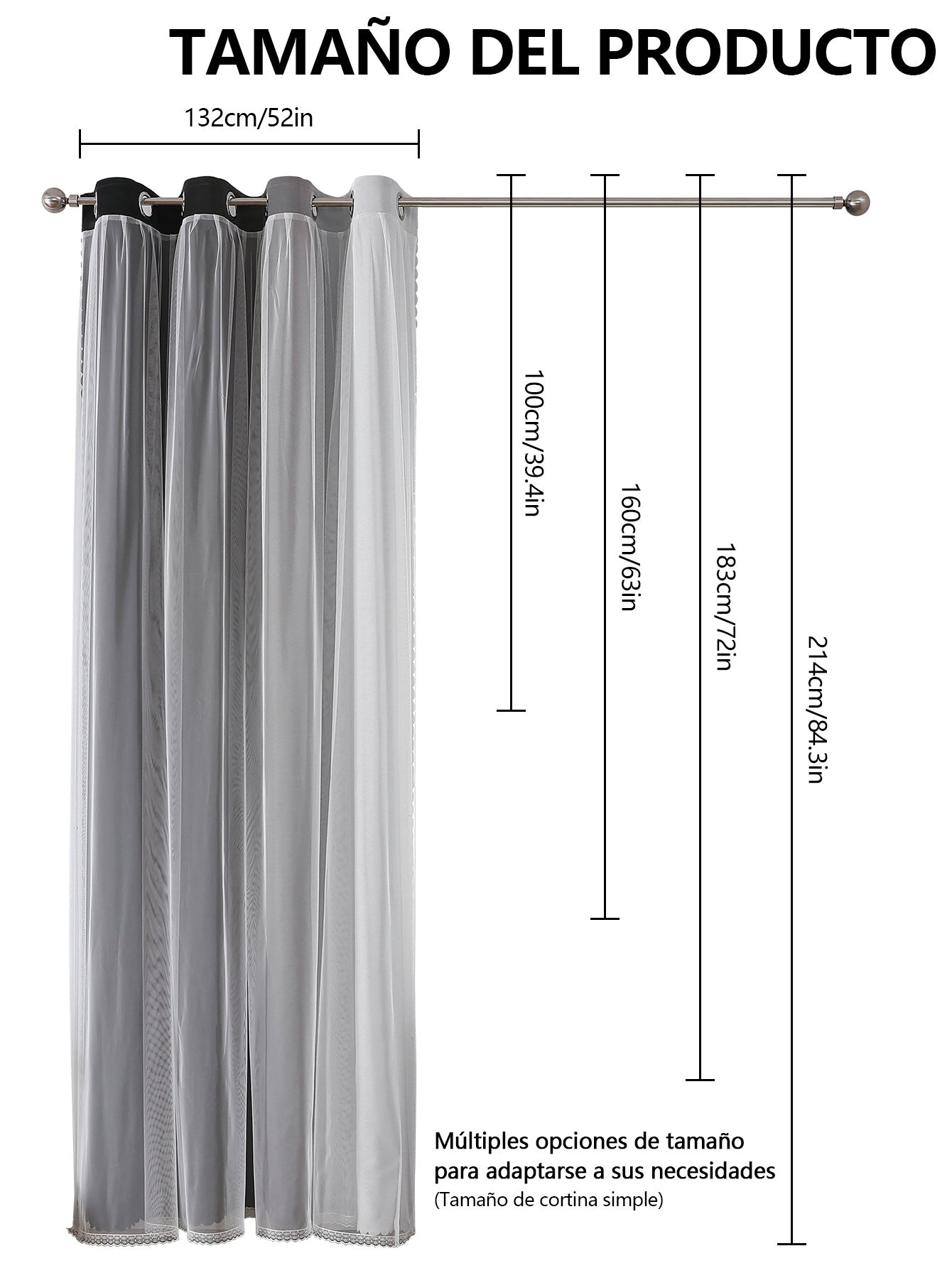 2 cortinas opacas modernas, 100 % poliéster