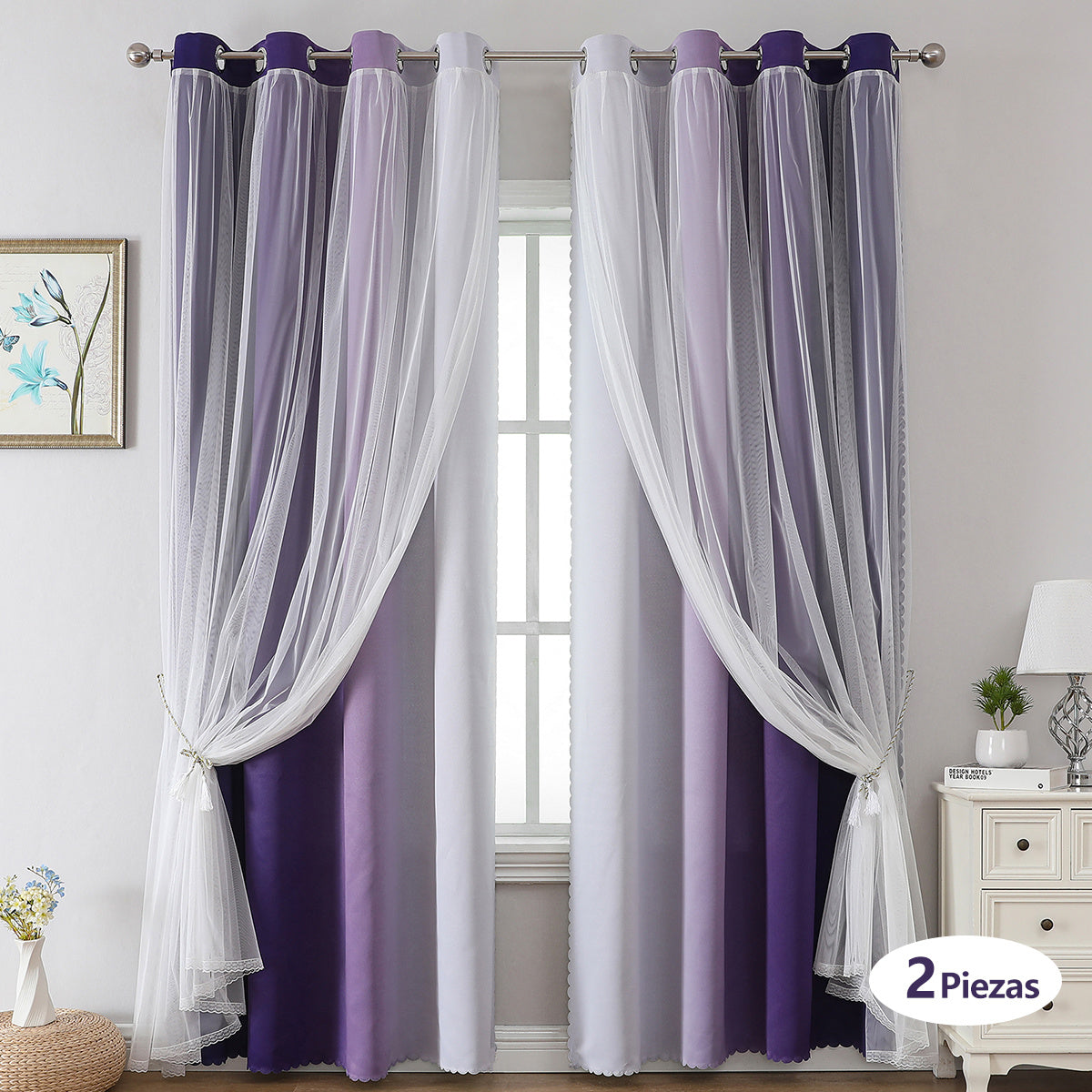 2 cortinas opacas modernas, 100 % poliéster