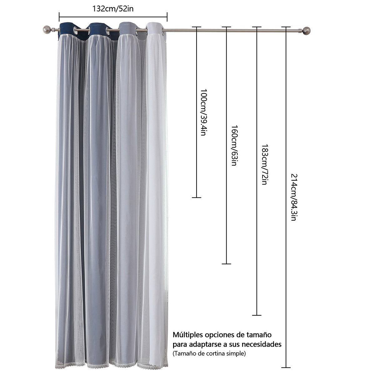 2 cortinas opacas modernas, 100 % poliéster