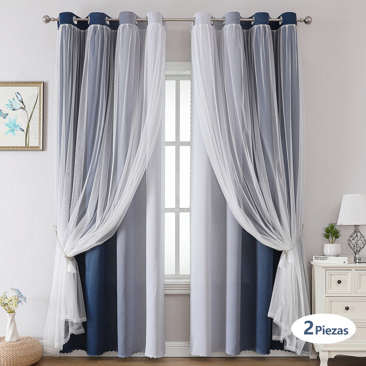 2 cortinas opacas modernas, 100 % poliéster