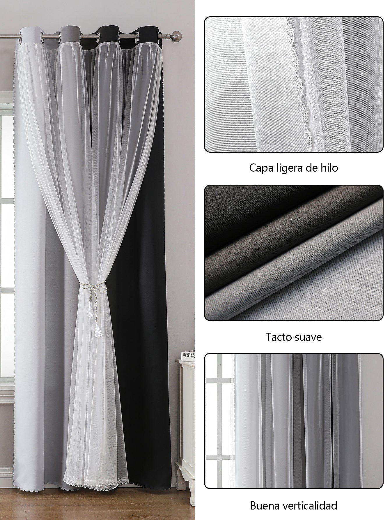 2 cortinas opacas modernas, 100 % poliéster