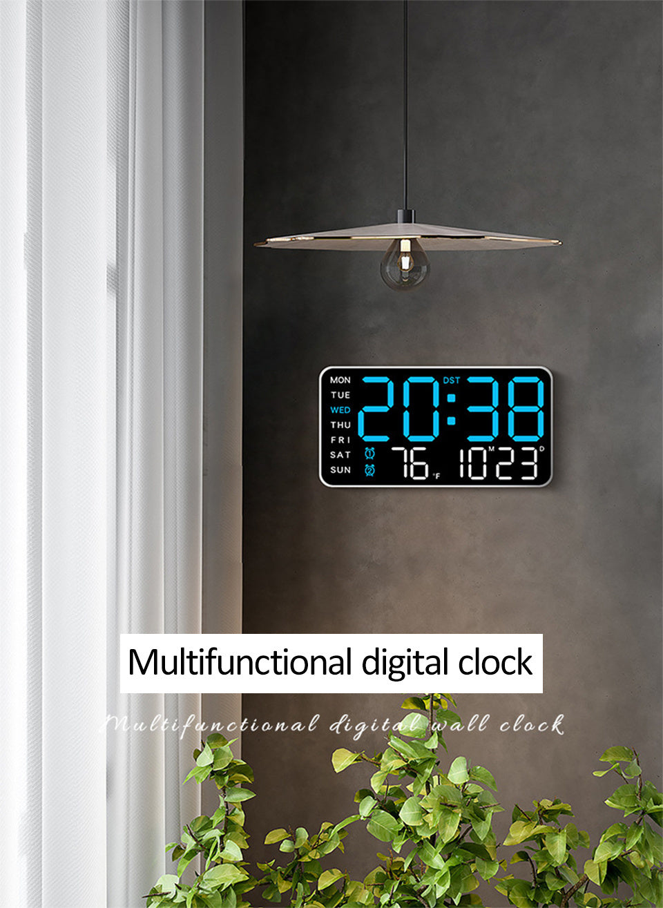Reloj de pared digital con pantalla LED grande y control por voz