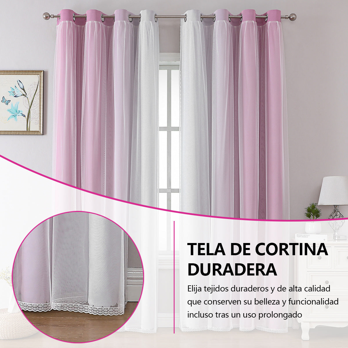 2 cortinas opacas modernas, 100 % poliéster